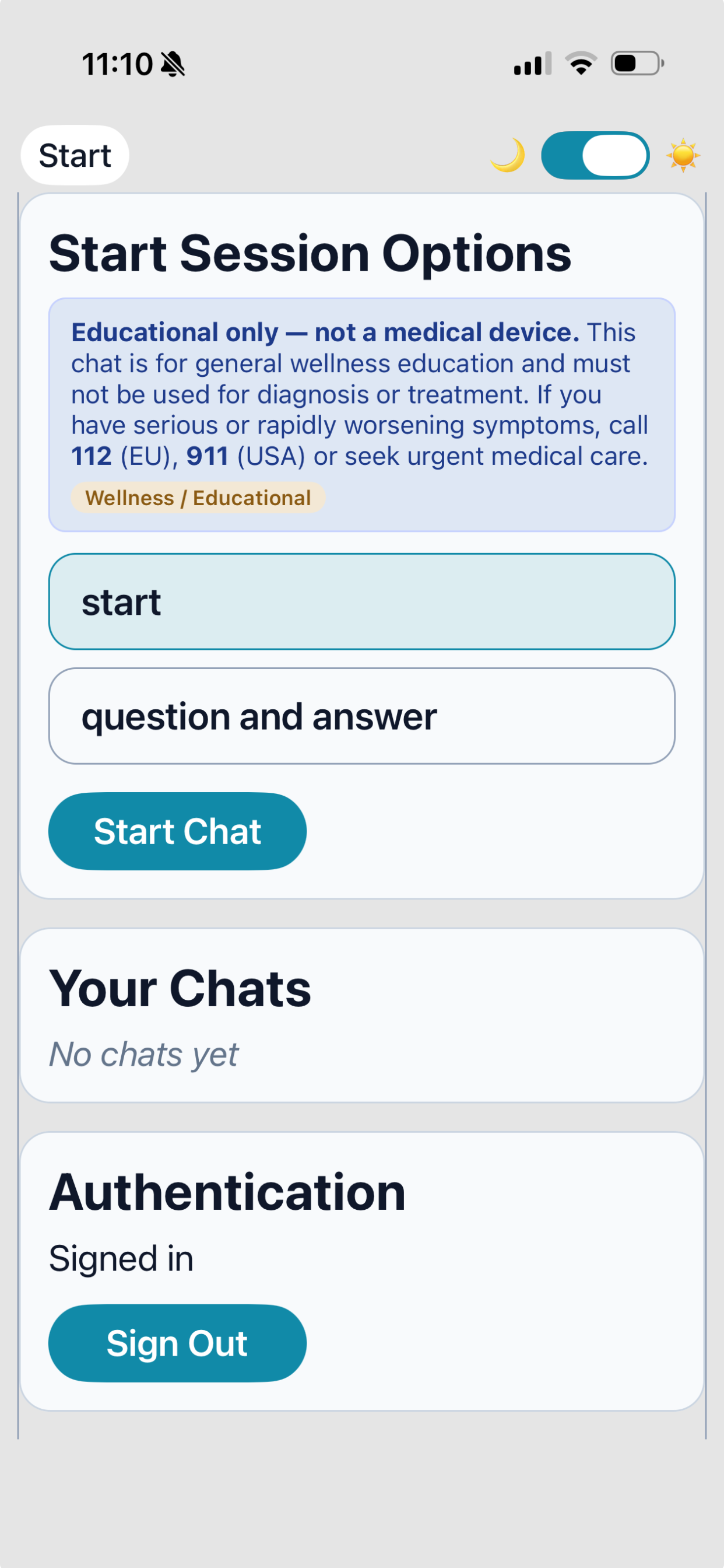 heartcheckapp mobile start screen in light mode